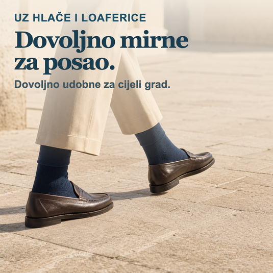 Tamnoplave Dr. Füss čarape uz hlače i loaferice