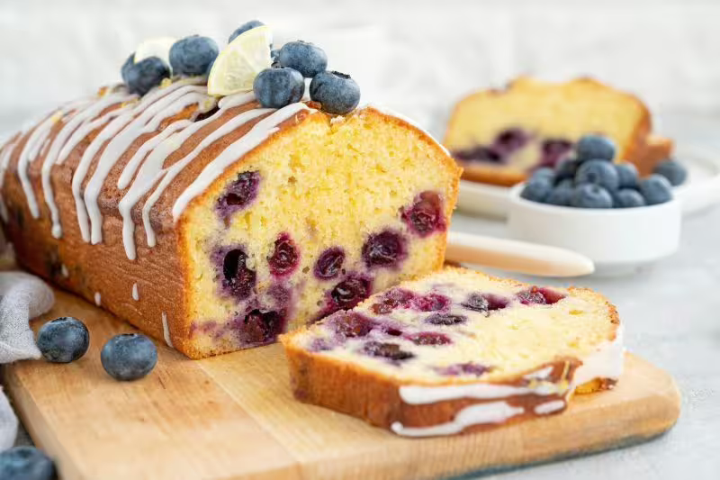 Yogurt lemon cake with blueberries