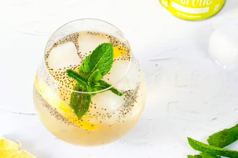 Refreshing lemon iced tea with chia seeds
