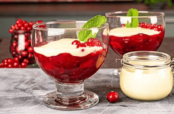 Red fruit compote with vanilla sauce